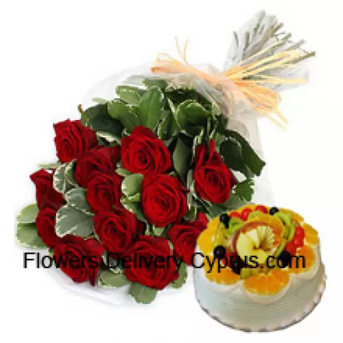 Bunch Of 12 Red Roses With Seasonal Fillers Along With 1 Lb. (1/2 Kg Fruit Cake) (Please note that cake delivery is only available for Metro Manila Region. Any cake delivery orders outside Metro Manila will be substituted with Chocolate Brownie Cake without cream or the recipient shall be offered a Red Ribbon Voucher enough to buy the same cake) (Please note that cake delivery is only available for Metro Manila Region. Any cake delivery orders outside Metro Manila will be substituted with Chocolate Brownie Cake without cream or the recipient shall be offered a Red Ribbon Voucher enough to buy the same cake)