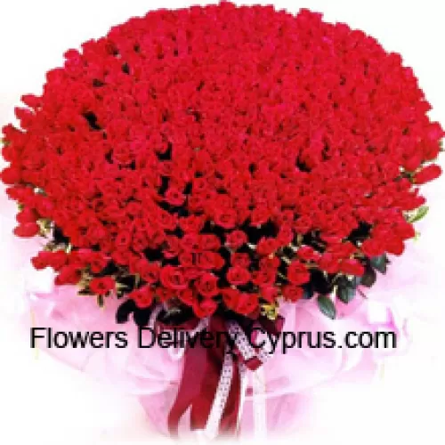 A Big Bunch Of 300 Red Roses With Seasonal Fillers