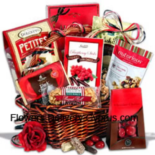 An Exclusive Women's Day Gift Basket Having Dark Chocolate Bars, Chocolate Wafer Petites, English Toffee Singles, Chocolate Cherries, Cherry Vanilla Va-Voom Nut Confection, Peanut Roll, Dark Chocolate Raspberry Sticks And Almond Roca Buttercrunch Toffee Box (Please Note That We Reserve The Right To Substitute Any Product With A Suitable Product Of Equal Value In Case Of Non-Availability Of A Certain Product)